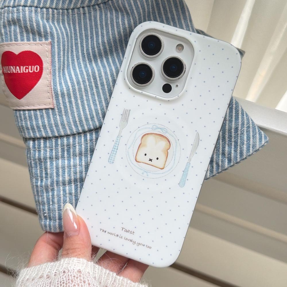 Vỏ cứng Tương thích với iPhone 13 14 14Pro 14ProMax 15 15Pro 15ProMax 16 16Pro 16ProMax 17 17Pro 17ProMax Vỏ nam châm họa tiết bánh mì chấm bi