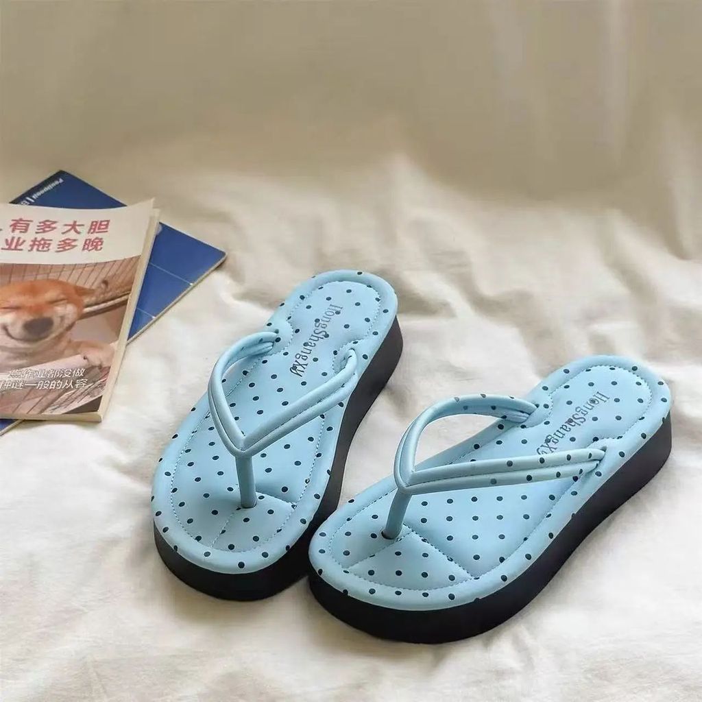 Dép Nữ Tông Kẹp Xỏ Ngõn chấm bi đế cao mềm kiểu Hàn Quốc mùa hè đi biển TONGBI 2625