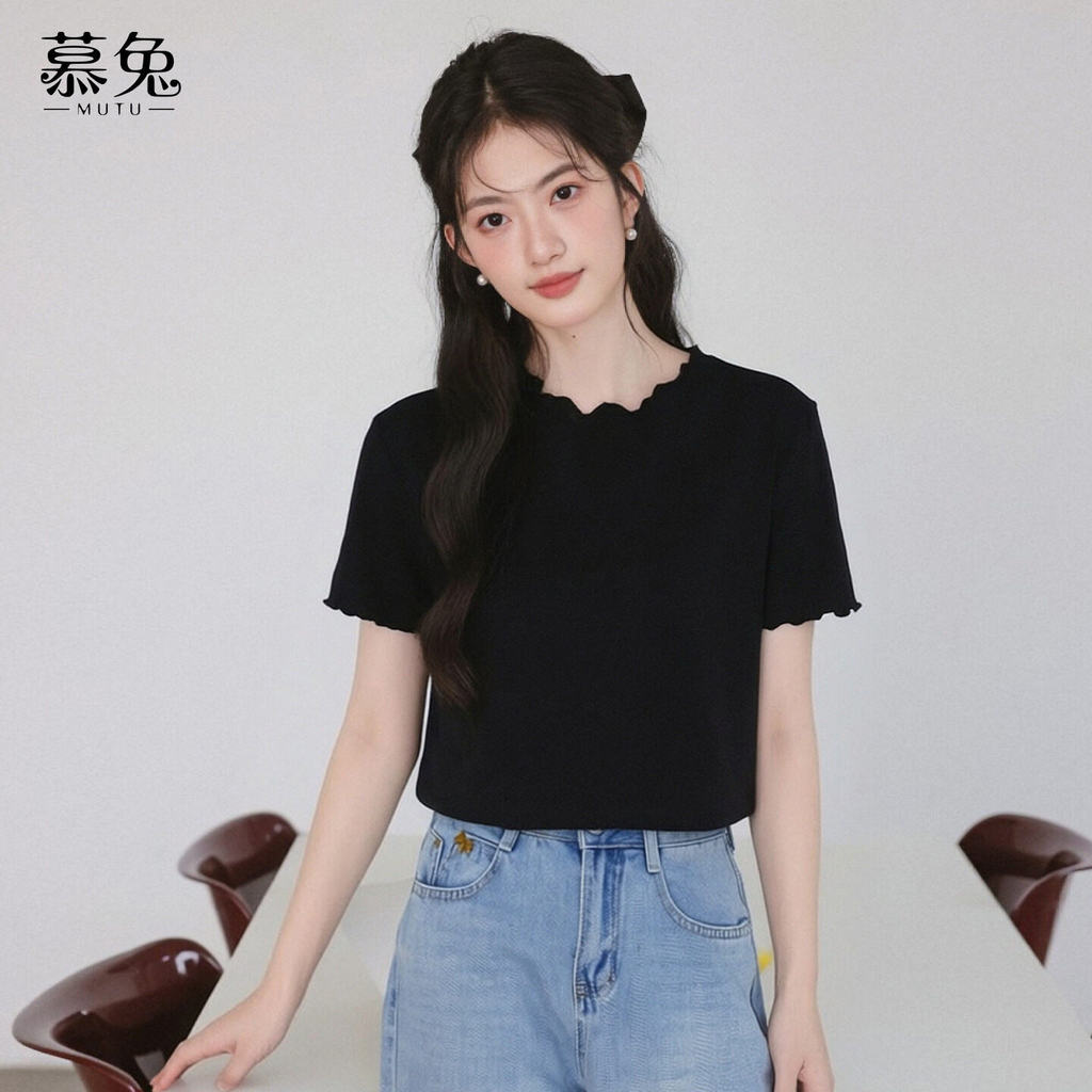 Mutu áo thun nữ phong cách Hàn Quốc ngọt ngào, tay ngắn, thiết kế độc đáo
