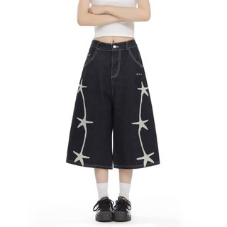 Quần short denim nam thương hiệu Mỹ, thiết kế thêu khăn ngôi sao, màu trung tính