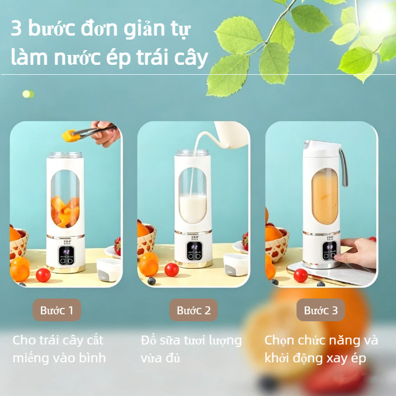 Máy xay sinh tố cầm tay không dây,Máy xay di động cầm tay,dung tích 450ml,10 lưỡi nghiền đá,sạc USB