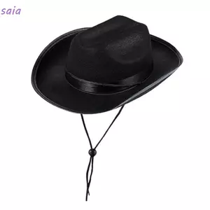 Mũ cao bồi trẻ em SAIA, Vành rộng Màu trơn Mũ cao bồi phương Tây, thoáng khí với dây chống gió Trang phục không dệt Phụ kiện chụp ảnh