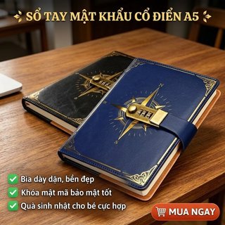 A5 Mật Khẩu Sổ Tay Da PU Khóa Tạp Chí 400 Trang Dày Lót Nhật Ký Quà Tặng Trẻ Em Thanh Thiếu Niên