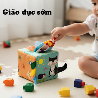 Hộp Khăn Giấy Cho Bé Đồ Chơi Vải Mềm Cảm Giác Nhăn Giấy Mọc Răng Kéo Đồ Chơi Trẻ Sơ Sinh Học Tập