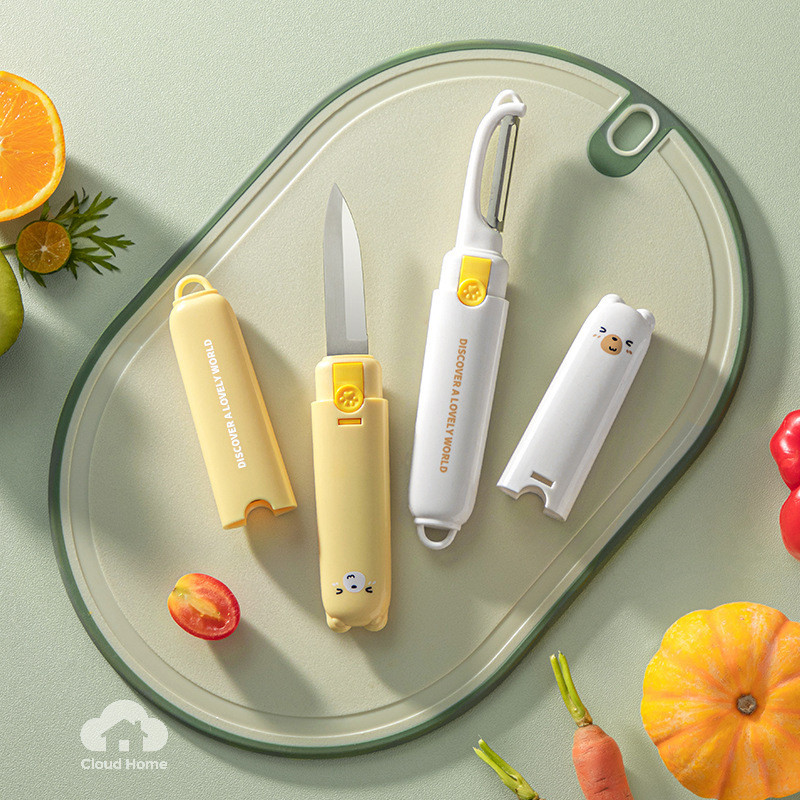 Dao gọt trái cây hai lưỡi bằng thép không gỉ, 2 trong 1, dụng cụ gọt vỏ mini cầm tay tiện dụng