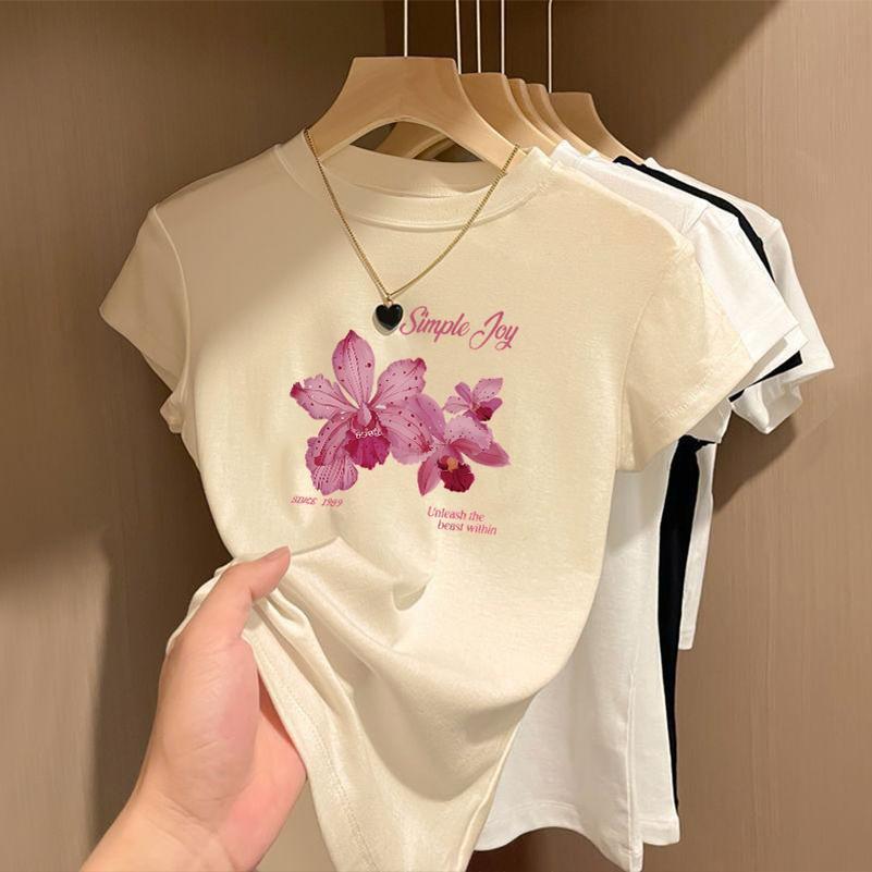 BOOM Áo Baby Tee Nữ Cotton Ôm Body-Áo Thun Ngắn Tay Y2K In Hình PhongCách Mùa Hè, Cổ Tròn Hàng Đầucách hàn quốc phongR47
