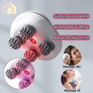Máy Mát Xa Da Đầu Hồng Ngoại 4 Đầu Cầm Tay Tăng Trưởng Tóc IPX7 ABS Chống Thấm Nước Home Spa