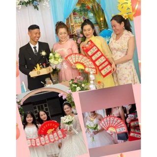 Quạt Đỏ Phong Bì Lixi 10 Khe Giấy Nhựa Cưới Năm Mới Quà Tặng May Mắn Đựng Tiền