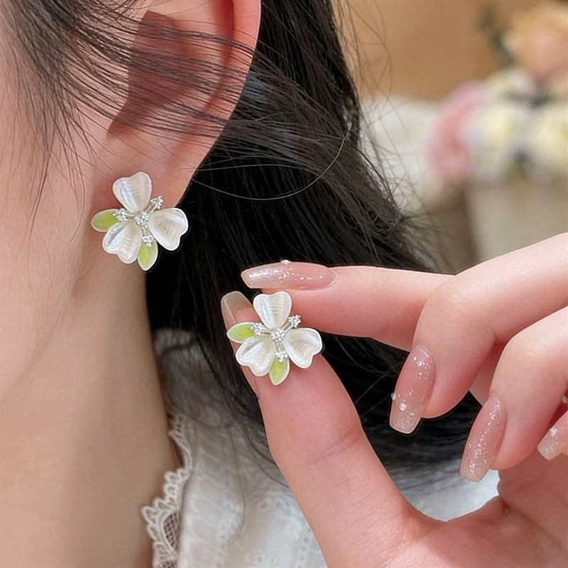 Bông tai đá mắt mèo mùa xuân bạc s925
