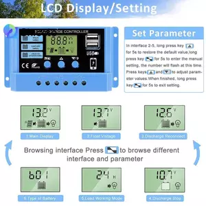 Bộ điều khiển sạc năng lượng mặt trời 30A 20A 10A 12V 24V Bảng điều khiển năng lượng mặt trời tự động Bộ điều khiển LCD PV cho pin chì, USB kép đẹp