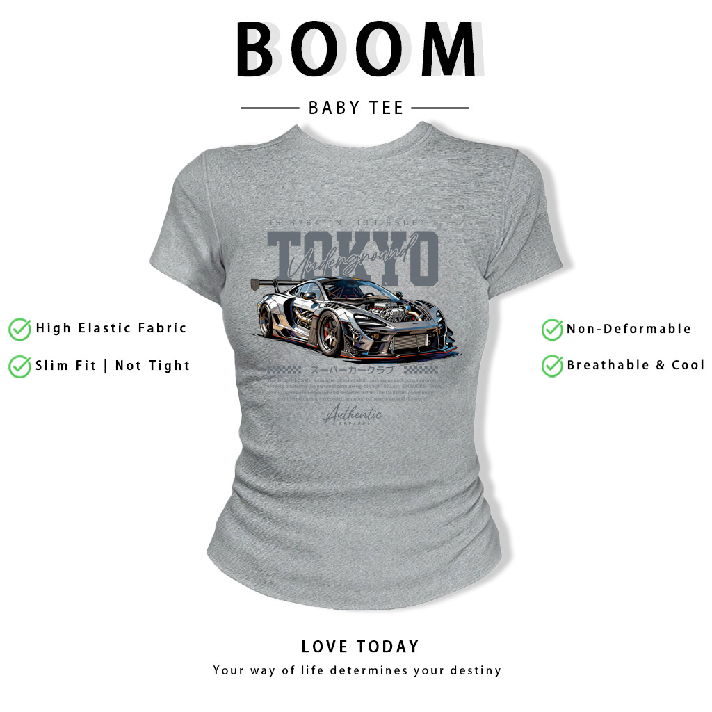 BOOM Áo Baby Tee Nữ Cotton Ôm Body-Áo Thun Ngắn Tay Y2K In Hình PhongCách Mùa Hè, Cổ Tròn Hàng Đầucách hàn quốc phongA65