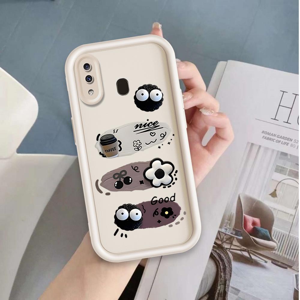 Ốp Lưng Cho Samsung A20 A30 Hoạt Hình Silicon Điện Thoại Thông Minh Mềm TPU Đen Bóng Than Thiên Thần Mắt Chống Sốc Mặt Sau