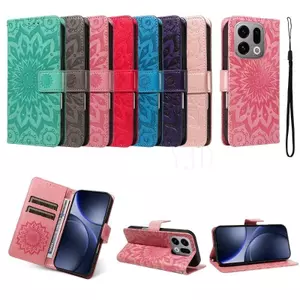 Ốp Lưng Cho OPPO Find X9S Dập Nổi Khe Cắm Thẻ Da Hướng Dương Dây Đeo Tay Chống Rơi Vỏ Điện Thoại
