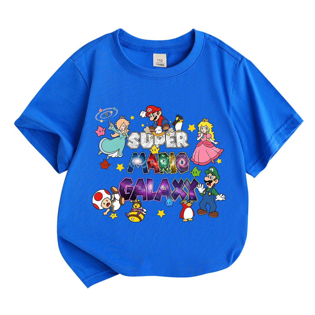 Áo thun ngắn tay in họa tiết Super Mario cho trẻ em 2D Áo thường ngày hợp thời trang cho bé mặc hàng ngày mùa hè