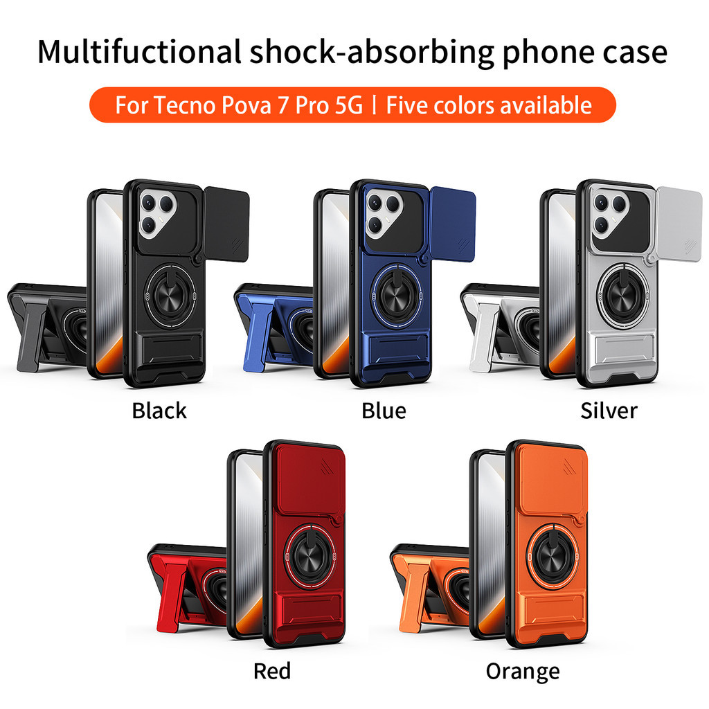 Ốp Điện Thoại Đa Năng Sang Trọng Thích Hợp Cho Tecno Pova 7 6 5 Pro Ultra Slim 4G 5G Dây 360°Giá đỡ vòng có vỏ máy ảnh Vỏ bảo vệ toàn diện chống sốc
