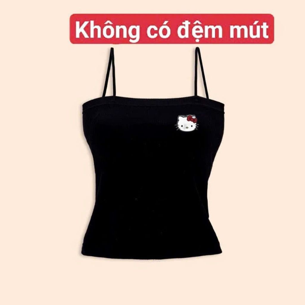 [ MỞ BÁN GIẢM 60% ] áo bún 2 dây  gân tăm mềm mịn co giãn -hình mèo kityyyty -thoitrangthubio