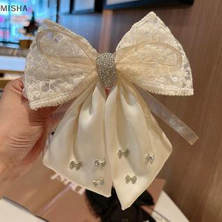 Misa Mới Kẹp Tóc Satin Vải Trang Trí Nơ Kim Cương Giả Kích Thước Lớn Kẹp Tóc Phụ Kiện Dành Cho Nữ Bé Gái Đẹp
