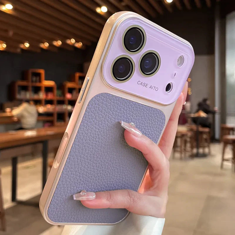 Ốp Da PU Chặn Màu Cửa Sổ Lớn Sáng Tạo Cho iPhone 18 Pro Max 12 11 13 17 Pro Max 16 Pro 15 14 Pro Max Vỏ Bảo Vệ Ống Kính Kính