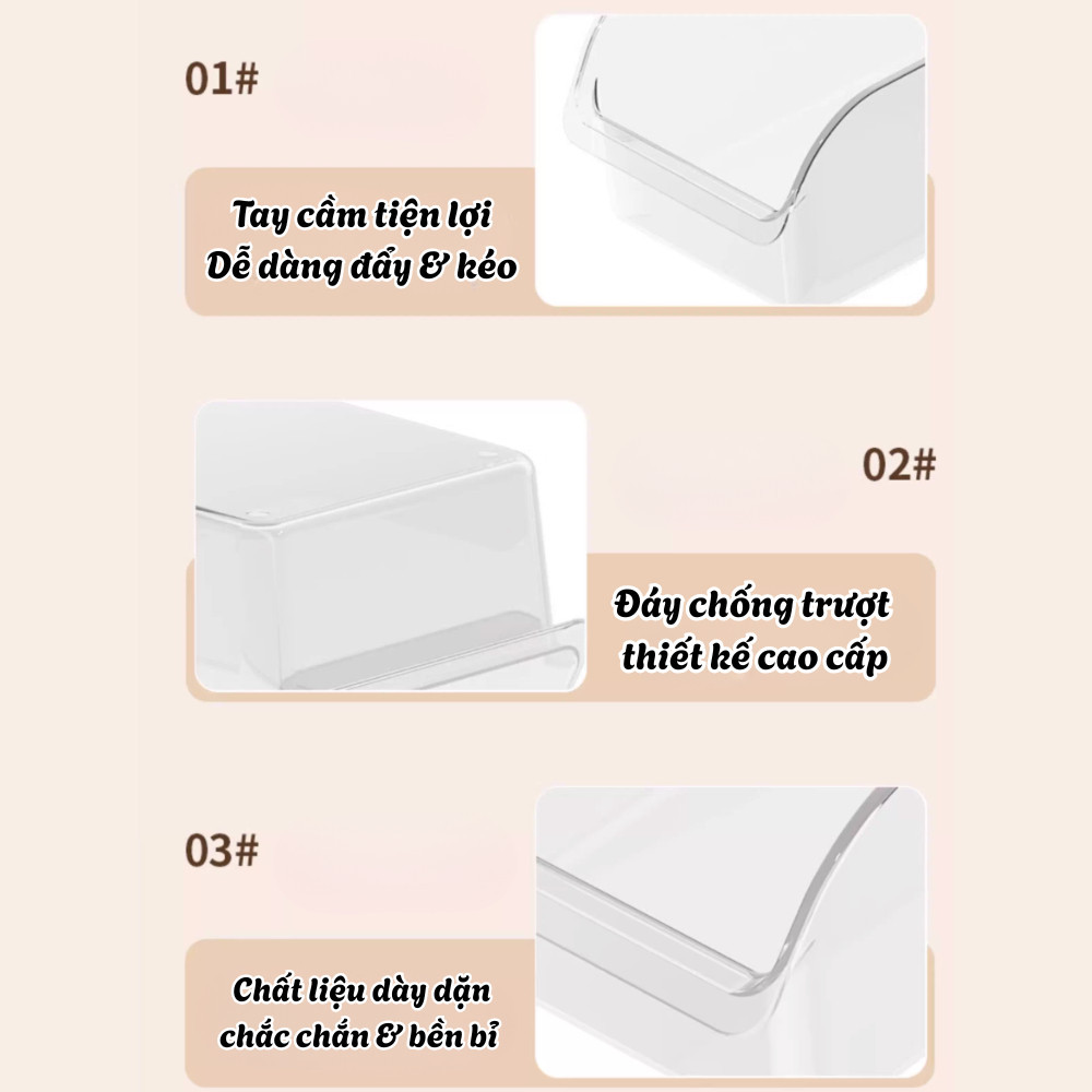 Hộp Đựng Thực Phẩm Tủ Lạnh PET Trong Suốt Có Tay Cầm Kéo Trượt, Khay Sắp Xếp Tủ Lạnh Đa Năng Cao Cấp