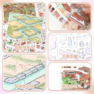 ENWEI 4 Cái [Dòng phong cách cổ xưa] Nhãn dán phong cảnh 3D Lò xo cực lớn Fenghe Village Mùa đông Làng Fenghe Tạp chí dễ thương Sổ lưu niệm