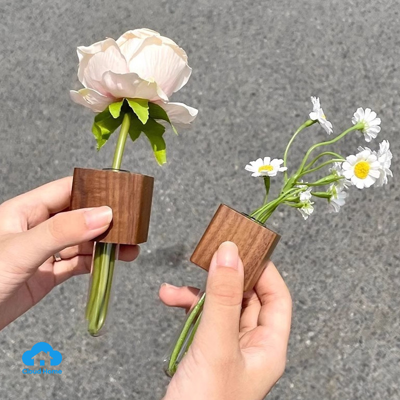 🌤️🌤️Tủ lạnh bằng gỗ thanh lịch Bình ống nghiệm từ tính/ Trang trí nam châm tủ lạnh bình hoa/ Sắp xếp hoa thủy canh DIY