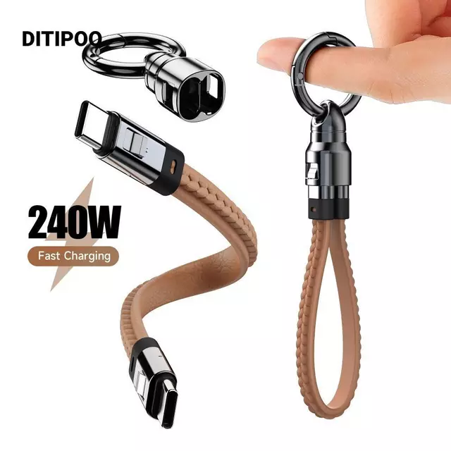 Dây sạc nhanh DITIPOO, Hợp kim kẽm 5A Móc khóa hiện tại Cáp sạc USB C, Sạc nhanh di động Công suất 240W Cáp loại C dài ngắn Thiết bị Android