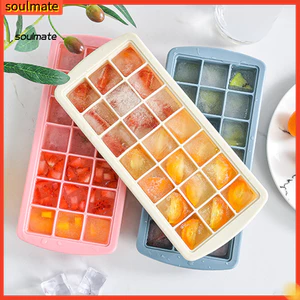 Linh hồn| Khay đựng đá viên an toàn cho bé Khay đựng đá viên dễ dàng tháo rời Khay đựng đá viên silicon có nắp đậy 21 khoang – Đá vuông chống tràn cấp thực phẩm cho tủ đông để đựng đồ uống