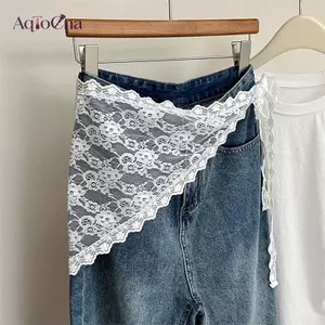 AqToCna Tam Giác Váy Ngắn Nửa Váy Mông Rèm Váy Ren Viền Tạp Dề Nhỏ Ren Mềm Staed Ins Phong Cách Hàn Quốc Mùa Xuân Khăn Trùm Đầu AqToCna