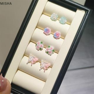 Misa 1 / 4 Cặp Hoa Ngọt Ngào Bướm Bông Tai Dành Cho Nữ Bé Gái Dễ Thương Mini Nhựa Bông Tai Dự Tiệc Thời Trang Phụ Kiện Trang Sức Quà Tặng Đẹp