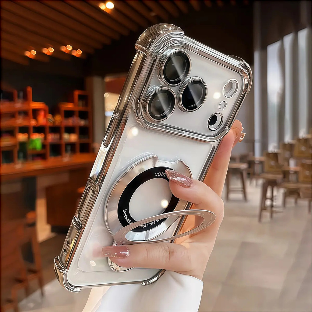 Ốp Điện Thoại Chống Sốc, Mạ 6D Sang Trọng, Tương Thích Với iPhone 17 Pro Max, 13, 14, 15, 16 Pro Max, Ốp Lưng Trong Suốt, Có Vỏ Đứng Vô Hình
