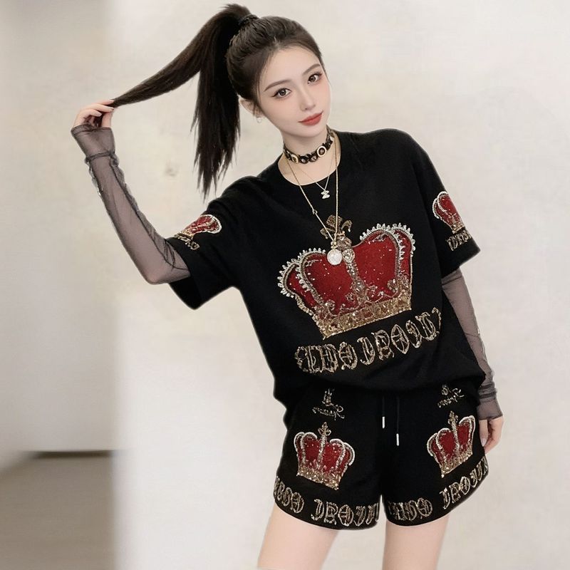 2026 Chống Nắng Khâu Tay Nóng Kim Cương Giả Kích Thước Lớn Thời Trang Hai Mảnh Phù Hợp Với Mùa Hè Bao Bụng Phong Cách Phương Tây Mẹ Ôm Hơn Nhìn