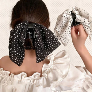 Vintage Ba Lớp Chấm Bi Nơ Tóc Nửa Đuôi Ngựa Giá Đỡ Thanh Lịch Pháp Xoắn Kẹp Tóc Móng Vuốt Kẹp