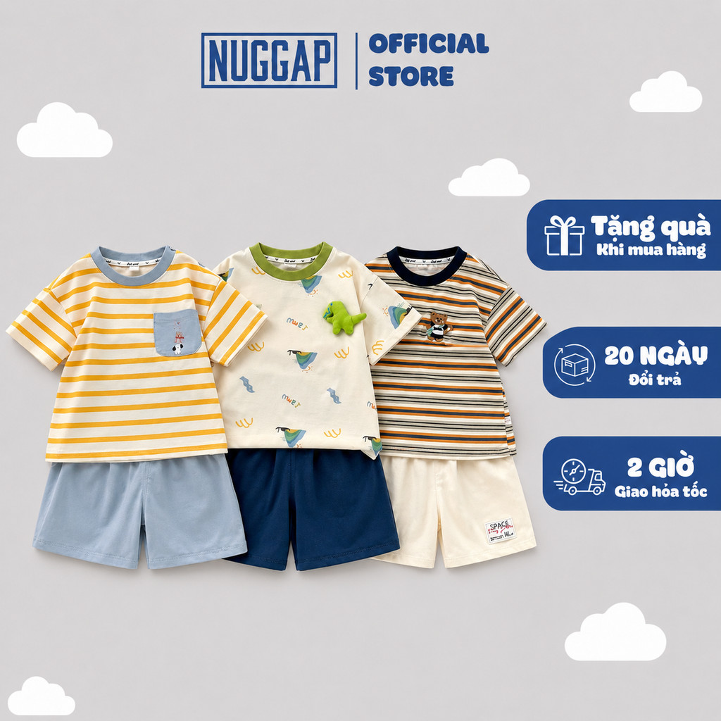 Bộ Bé Trai Đồ Bộ Bé Trai Áo Thun Quần Short Cotton Mềm Mát Họa Tiết Khủng Long Breeze Nuggap