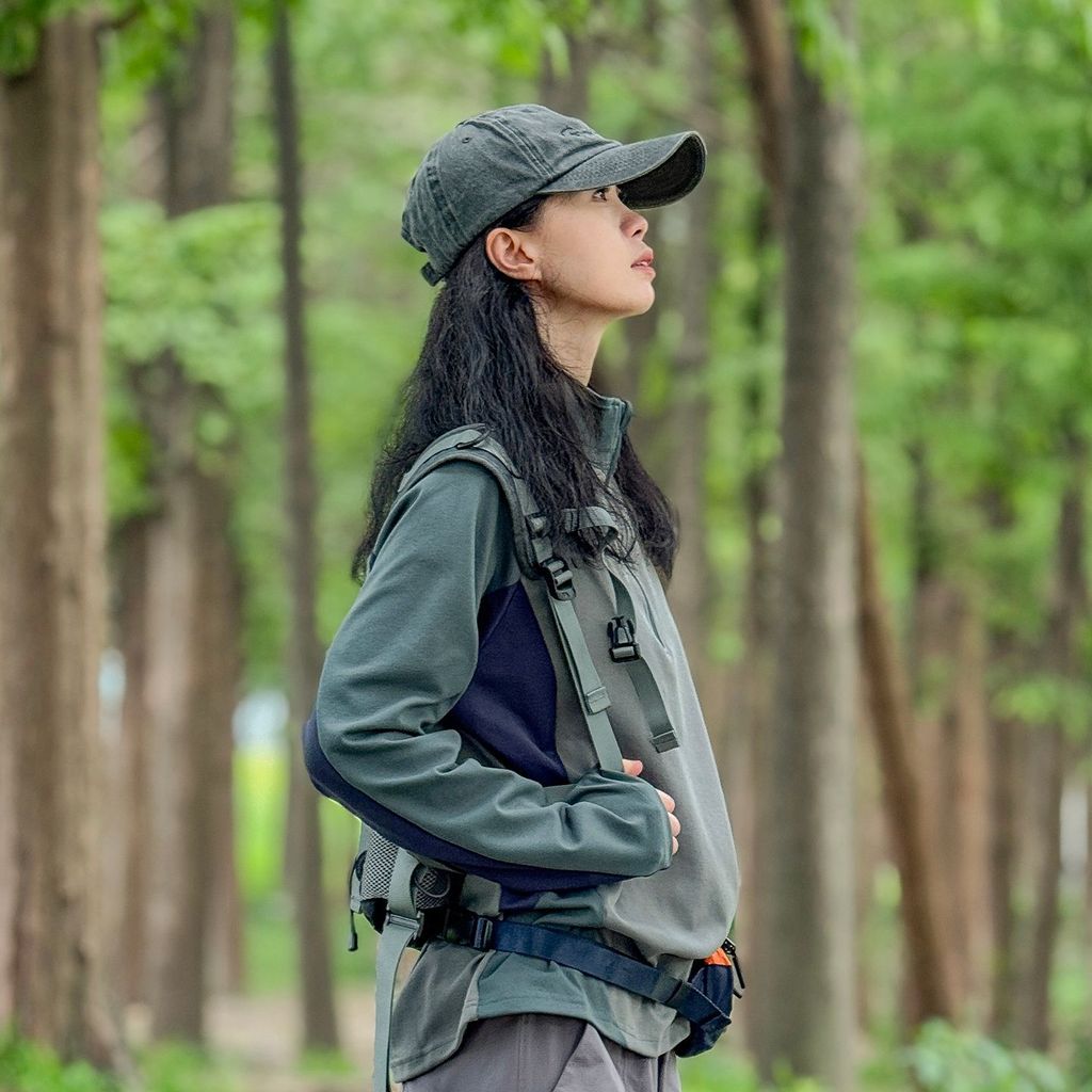 Ngoài Trời Hấp Thụ Độ Ẩm Nhanh Khô Thể Thao Áo Thun Dài Tay Nữ Thu Đông Phong Cách Mới Đi Bộ Đường Dài Nửa Dây Kéo Đứng @