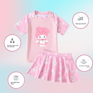 Bộ đồ bơi bé gái – Áo + quần váy Melody, chống nắng, phong cách dễ thương, mùa hè thoáng mát