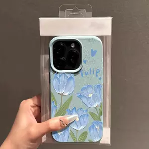 Hoa tulip màu xanh lam Phù hợp với vỏ điện thoại 1716, iPhone 15/14, ip màuoa văn lựu