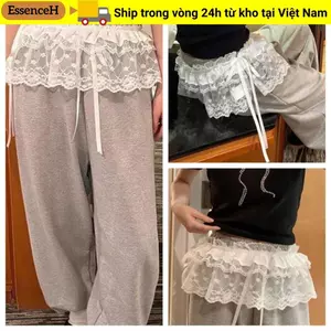 ESSENCEH Ren Xù Váy, Y2K Dạo Phố Thêu Ren Hoa Mini Váy, Bông Tai Kẹp Nhìn Xuyên Qua Ruched Váy Trang Trí Quần Jean