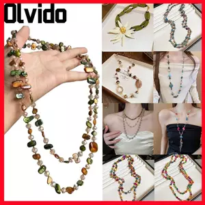 Vòng cổ cổ cổ OLVIDO, Vòng cổ dài đầy màu sắc có thể xếp chồng lên nhau, Vòng cổ hai lớp đính cườm Bohemian dành cho nữ