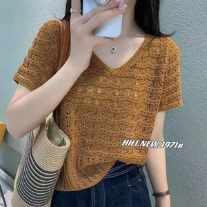 Áo sơ mi dệt kim thông thường thời trang mới mùa hè, Vỏ chống nắng tay ngắn dệt kim, Áo cho nữ