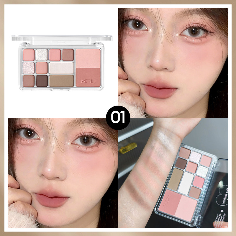 【Roshy】🍧Bảng phấn mắt đa chức năng Tất cả trong một Bảng phấn trang điểm 12 màu Bảng phấn má hồng