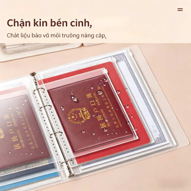 Bìa Sổ Còng Đựng Tài Liệu Đa Năng A4/B5/A5, Kèm 28 Túi Zip Chống Nước, Lưu Trữ Hồ Sơ Văn Phòng Gia Đình, Dày Dặn