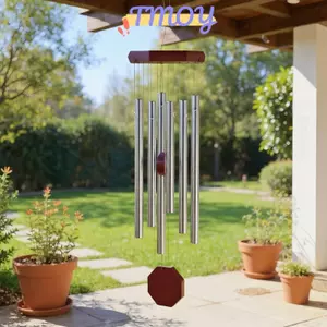 TMOY 1 Retro Gỗ Đỏ Nhôm Chuông Gió Hình Bát Giác Gỗ Treo Thẻ 6 Ống Kim Loại Sân Hành Lang Ban Công Trang Trí TMOY
