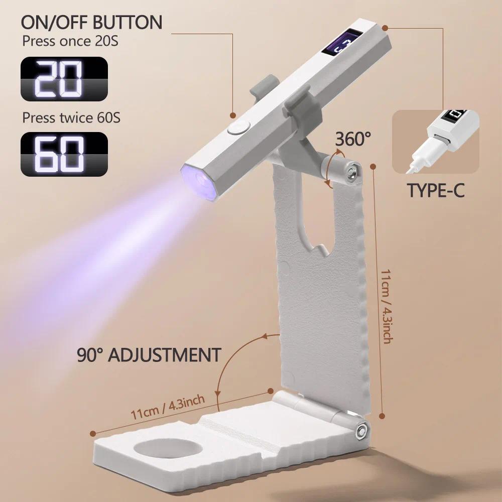 Đèn Móng Tay Mini UV - Hẹn Giờ & Chân Đế Có Thể Điều Chỉnh Đèn Móng Tay Cầm Tay Cho Móng Gel, Máy Sấy Móng Tay Có Thể Sạc Lại Flash Chữa Cho Keo Dán