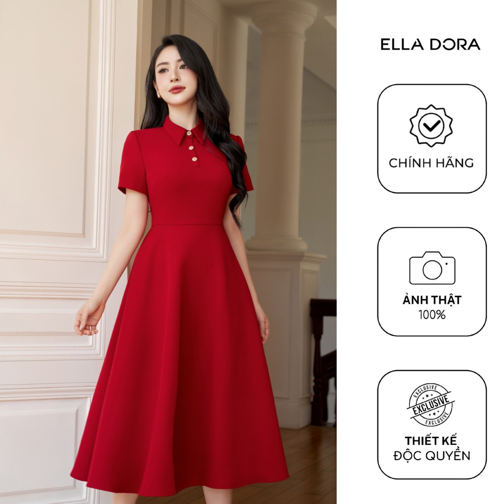 Đầm sơ mi ELLA DORA thiết kế sang trọng thanh lịch mặc 4 mùa 3 màu ĐỎ/ĐEN/BE [D251]