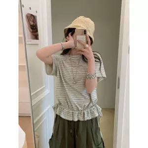 Áo thun ngắn tay phong cách Hàn Quốc, dáng oversize nhẹ nhàng