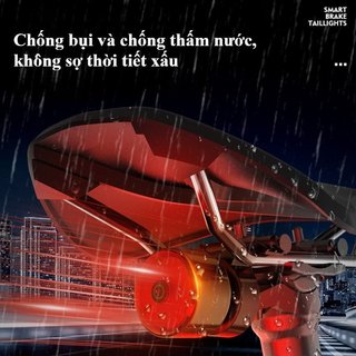 Đèn hậu xe đạp USB sạc lại, chống nước IPX4, cảnh báo phanh thông minh, siêu sáng