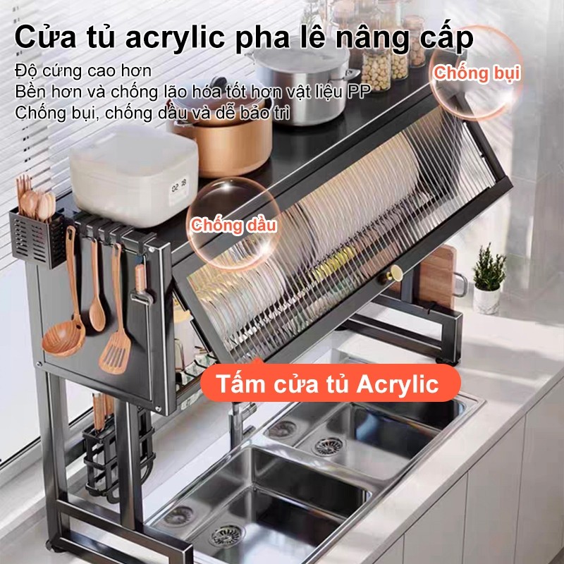 Kệ chén có thép cacbon Kệ Nắp Nhà Bếp Đa Năng Trên Bồn Rửa Giá để bát đĩa Có thể chịu được 200kg