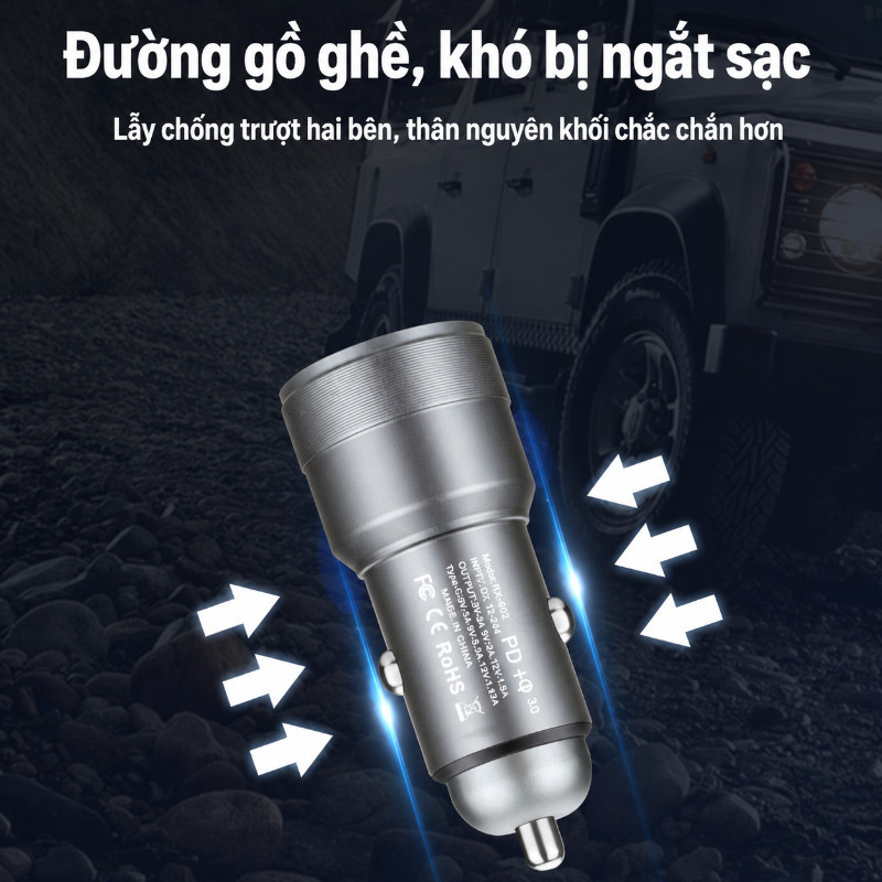 Tẩu Sạc O Tô 2 Cổng USB Type-C – Hợp Kim, Sạc Nhanh An Toàn, Nhỏ Tiện, Dùng Được Nhiều Xe
