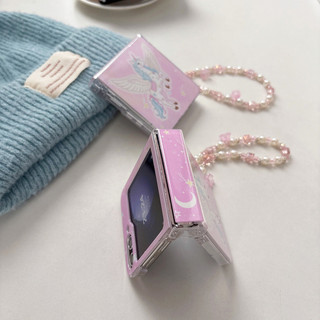 Ins tưởng tượng kỳ lân hoạt hình dễ thương có dây chuyền vỏ điện thoại cho samsung z flip 7 6 5 4 3 flip7 flip6 flp5