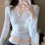 Áo sơ mi crop top nữ chất liệu tweed và ren, tay chuông, thiết kế gợi cảm, mỏng nhẹ phù hợp thời trang hiện đại